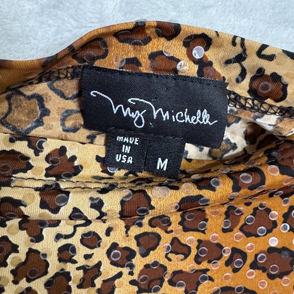 Y2K Leopard Print Crop Top Sequins M Fits S XS Fitted Cami‎ Mob Wife Glam Party - Picture 7 of 13